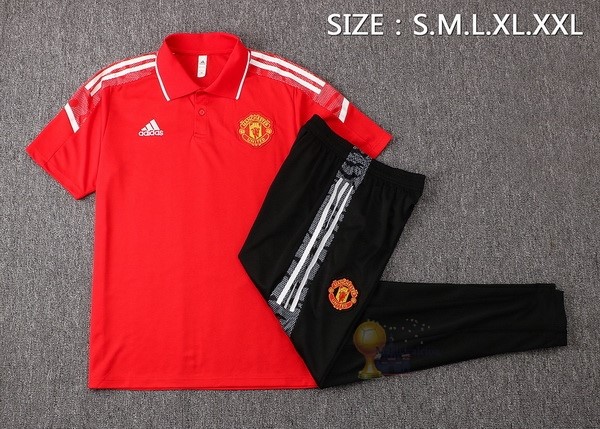 Calcio Maglie Set Completo Polo Manchester United 2021 2022 Rosso I Nero