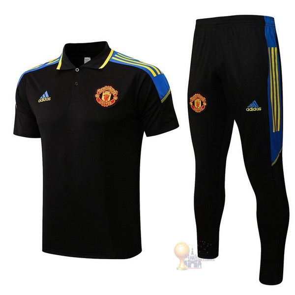 Calcio Maglie Set Completo Polo Manchester United 2022 2023 Nero Giallo