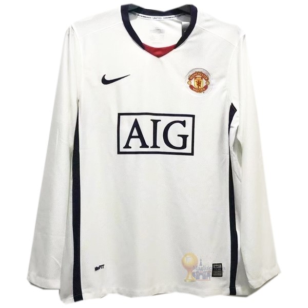 Calcio Maglie Away Maglia Manica lunga Manchester United Stile rétro 2008 2009 Bianco