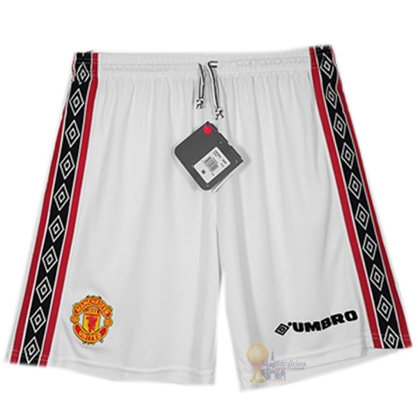Calcio Maglie Away Pantaloni Manchester United Stile rétro 1998 1999 Bianco