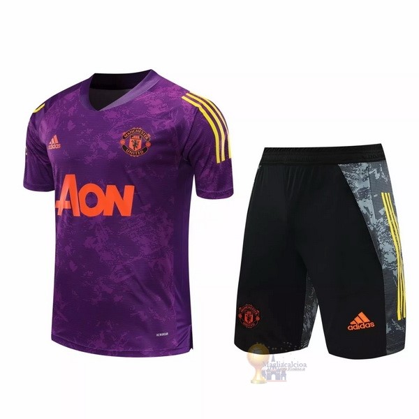 Calcio Maglie Entrenamiento Conjunto Completo Manchester United 2020 2021 Purpureo