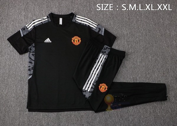 Calcio Maglie Formazione Set Completo Manchester United 2021 2022 Nero Bianco