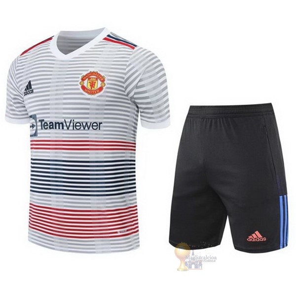 Calcio Maglie Formazione Set Completo Manchester United 2022 2023 Bianco Nero