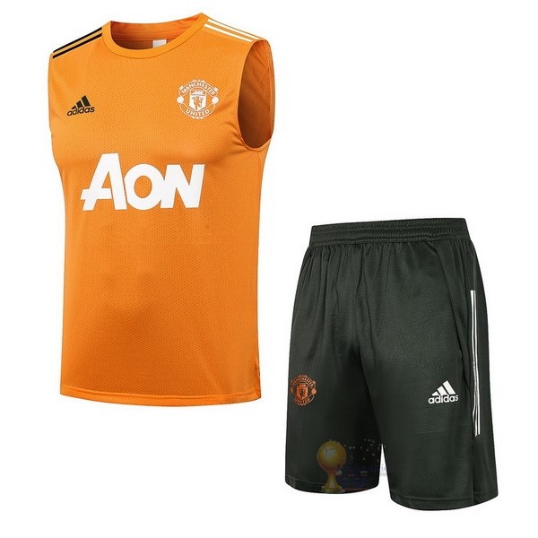 Calcio Maglie Formazione Sin Mangas Set Completo Manchester United 2021 2022 Arancione Nero