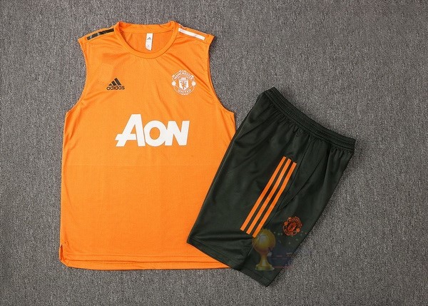 Calcio Maglie Formazione Sin Mangas Set Completo Manchester United 2021 2022 Arancione Nero