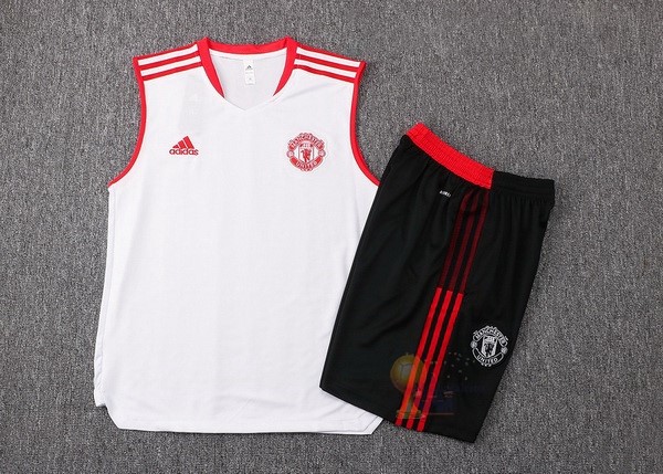 Calcio Maglie Formazione Sin Mangas Set Completo Manchester United 2021 2022 Bianco Nero