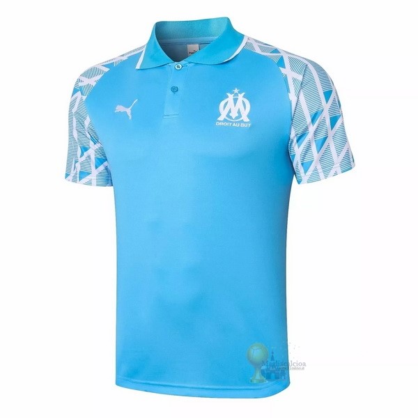 Calcio Maglie Polo Marseille 2020 2021 Blu Luce Bianco
