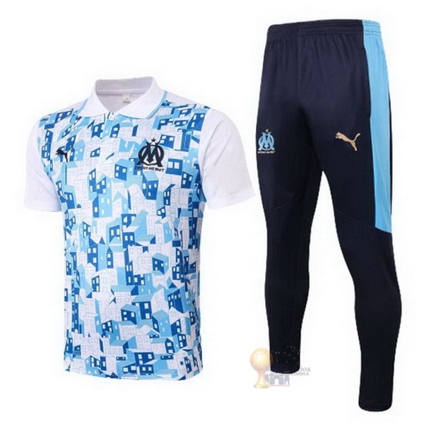 Calcio Maglie Set Completo Polo Marseille 2020 2021 Blu Bianco