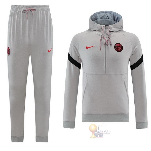 Calcio Maglie Felpa Cappuccio Paris Saint Germain 2021 2022 Grigio Luce
