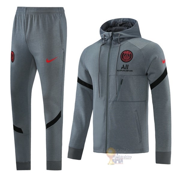 Calcio Maglie Felpa Cappuccio Paris Saint Germain 2021 2022 Grigio Navy