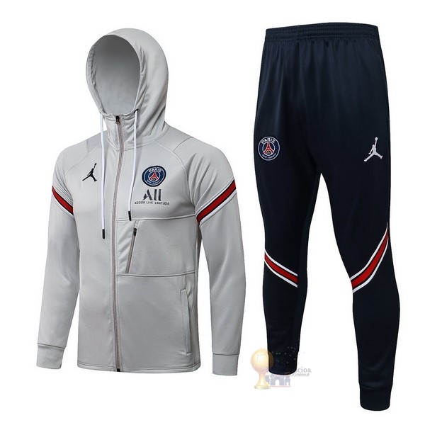 Calcio Maglie Felpa Cappuccio Paris Saint Germain 2021 2022 Grigio Nero Rosso
