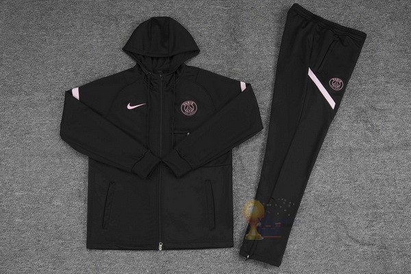 Calcio Maglie Felpa Cappuccio Bambino Paris Saint Germain 2021 2022 Nero Rosa