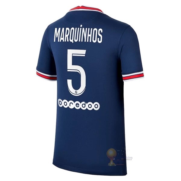 Calcio Maglie NO.5 Marquinhos Home Maglia Paris Saint Germain 2021 2022 Blu