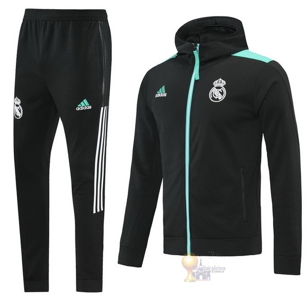 Calcio Maglie Felpa Cappuccio Real Madrid 2021 2022 Nero Verde