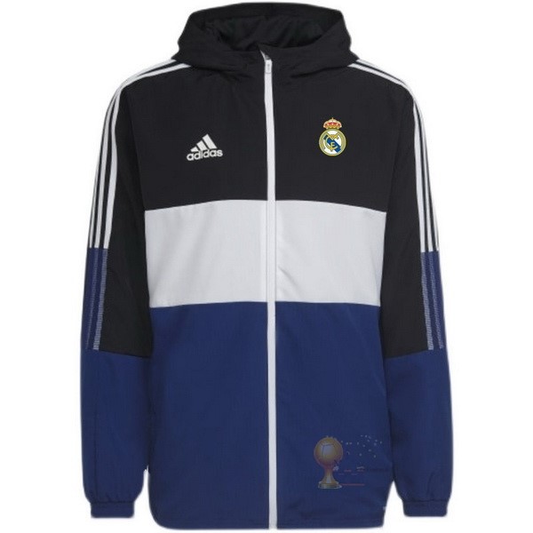 Calcio Maglie Giacca a vento Real Madrid 2021 2022 Nero Bianco Blu