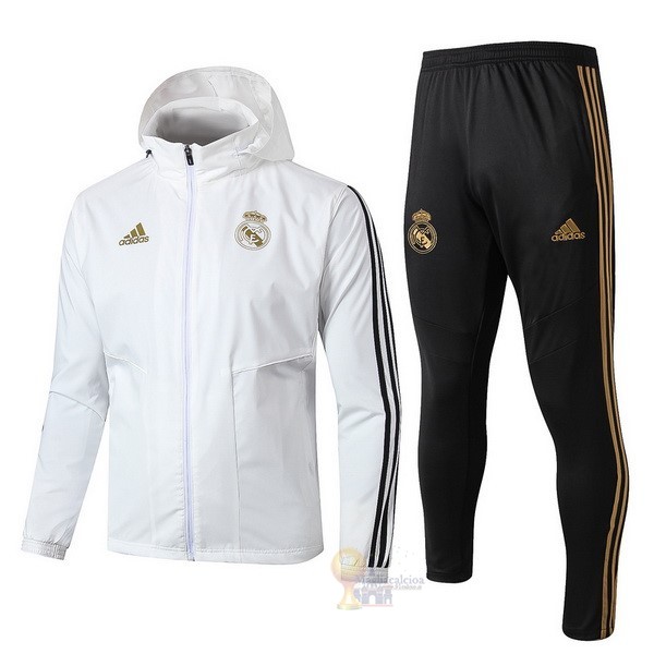 Calcio Maglie Set Completo Giacca a vento Real Madrid 2019 2020 Bianco Nero