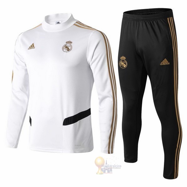 Calcio Maglie Tuta Presentazione Bambino Real Madrid 2019 2020 Bianco Nero Giallo