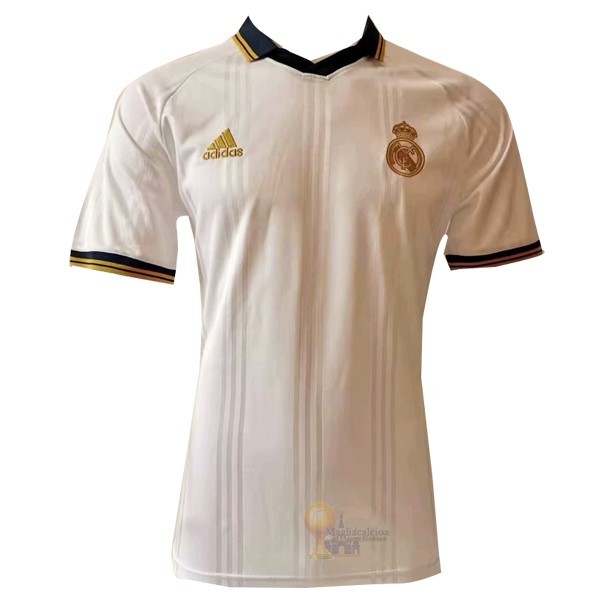 Calcio Maglie Polo Real Madrid 2019 2020 Bianco Giallo