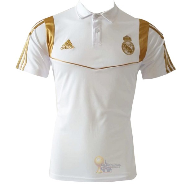 Calcio Maglie Polo Real Madrid 2019 2020 Bianco Oro