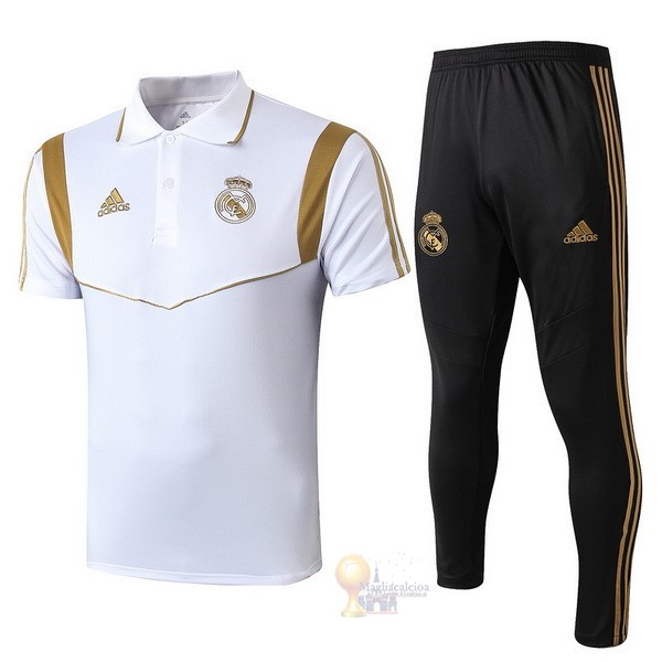 Calcio Maglie Set Completo Polo Real Madrid 2019 2020 Nero Bianco Oro