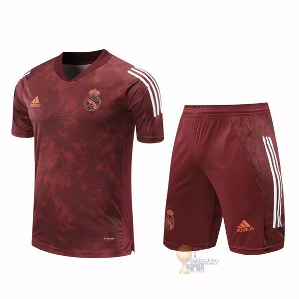 Calcio Maglie Entrenamiento Conjunto Completo Real Madrid 2020 2021 Borgogna