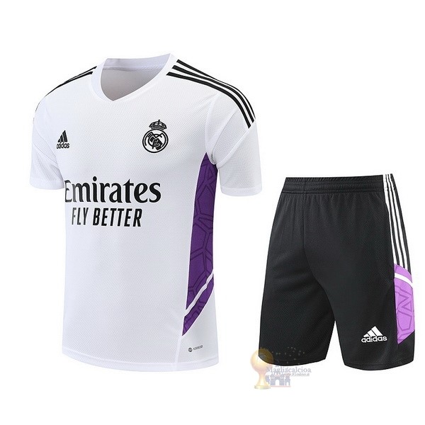 Calcio Maglie Formazione Set Completo Real Madrid 2022 2023 Bianco II Purpureo Nero