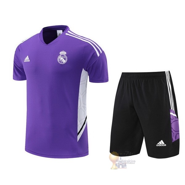 Calcio Maglie Formazione Set Completo Real Madrid 2022 2023 Purpureo Nero Bianco