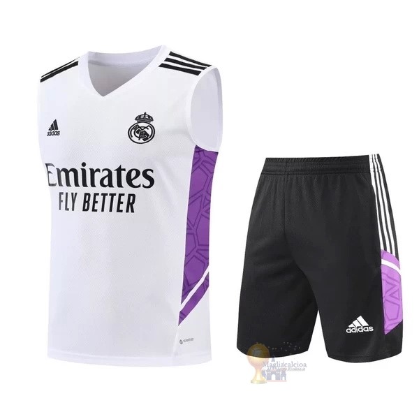 Calcio Maglie Formazione Sin Mangas Set Completo Real Madrid 2022 2023 Bianco Purpureo Nero