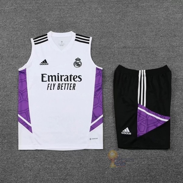 Calcio Maglie Formazione Sin Mangas Set Completo Real Madrid 2022 2023 Bianco Purpureo Nero