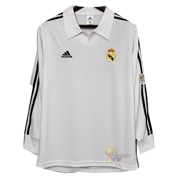 Calcio Maglie Home Maglia Manica lunga Real Madrid Stile rétro 2001 2002 Bianco