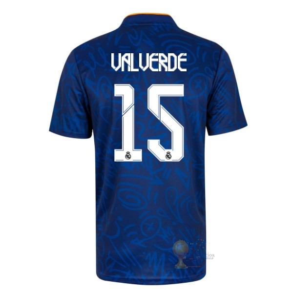 Calcio Maglie NO.15 Valverde Away Maglia Real Madrid 2021 2022 Blu