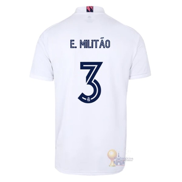 Calcio Maglie NO.3 E. Militão Home Maglia Real Madrid 2020 2021 Bianco