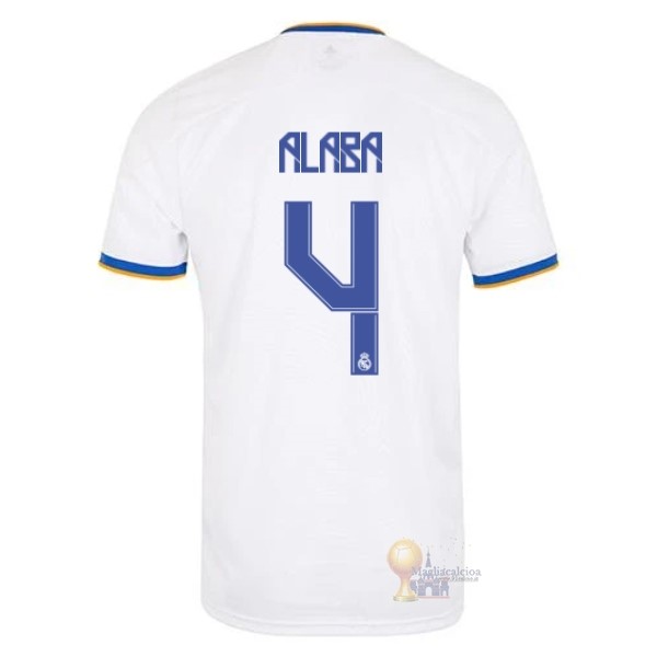 Calcio Maglie NO.4 Alaba Home Maglia Real Madrid 2021 2022 Bianco