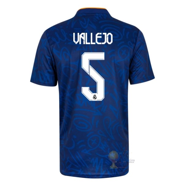 Calcio Maglie NO.5 Vallejo Away Maglia Real Madrid 2021 2022 Blu