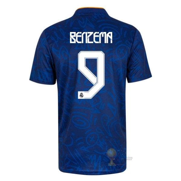Calcio Maglie NO.9 Benzema Away Maglia Real Madrid 2021 2022 Blu