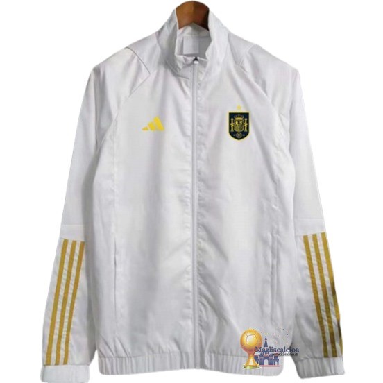 Rompevientos Spagna 2024 Bianco Giallo Maglia Calcio Personalizzata