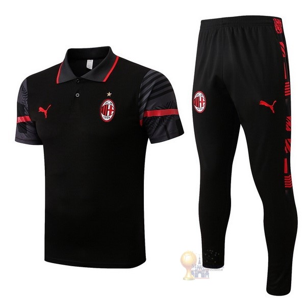 Calcio Maglie Set Completo Polo AC Milan 2022 2023 Nero Rosso