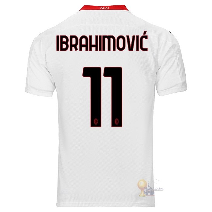Calcio Maglie NO.11 Ibrahimovic Segunda Camiseta AC Milan 2020 2021 Bianco