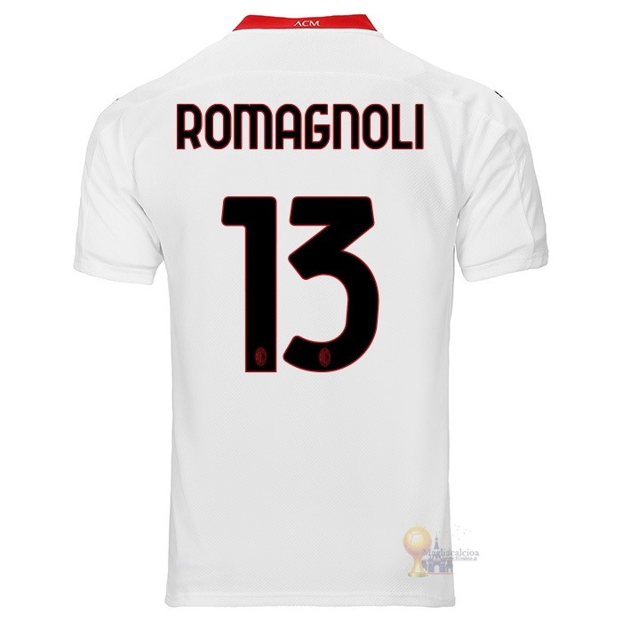 Calcio Maglie NO.13 Romagnoli Segunda Camiseta AC Milan 2020 2021 Bianco