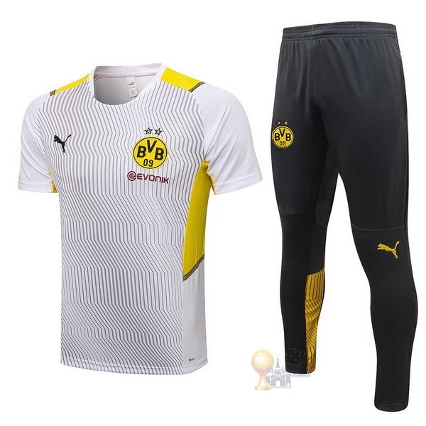 Calcio Maglie Formazione Set Completo Borussia Dortmund 2021 2022 Bianco Giallo Grigio
