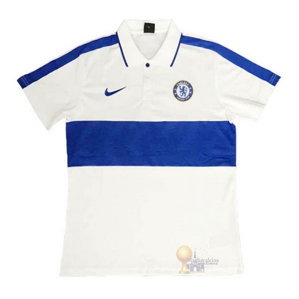 Calcio Maglie Polo Chelsea 2020 2021 Blu Bianco