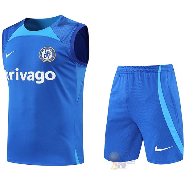 Calcio Maglie Formazione Senza Maniche Set Completo Chelsea 2022 2023 Blu Bianco