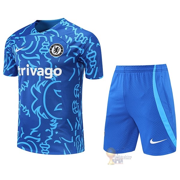 Calcio Maglie Formazione Set Completo Chelsea 2022 2023 Blu Bianco
