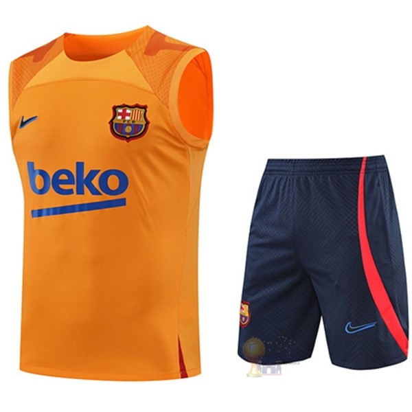 Calcio Maglie Formazione Senza Maniche Set Completo Barcellona 2022 2023 Arancione I Blu