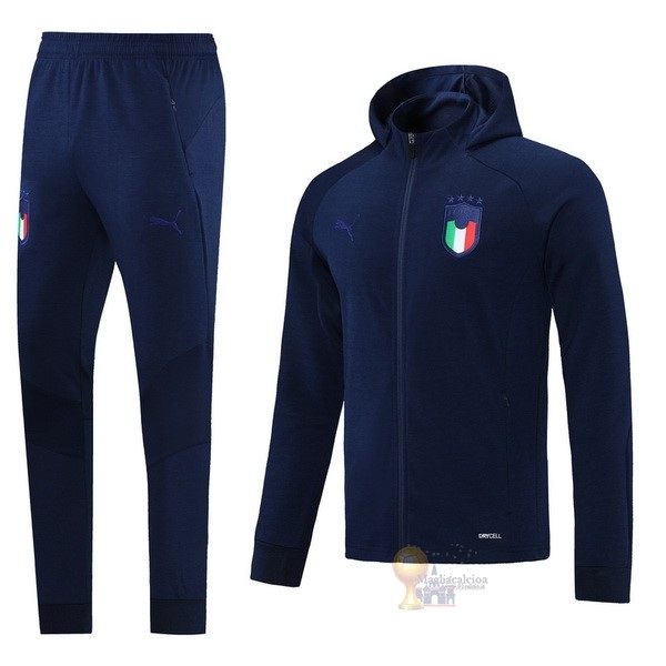 Calcio Maglie Felpa Cappuccio Italia 2021 Blu Navy