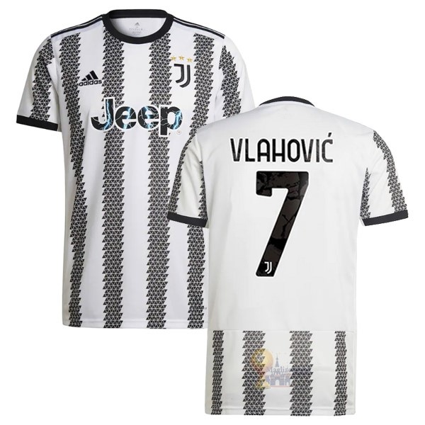 Calcio Maglie NO.7 Vlahović Home Maglia Juventus 2022 2023 Bianco Nero