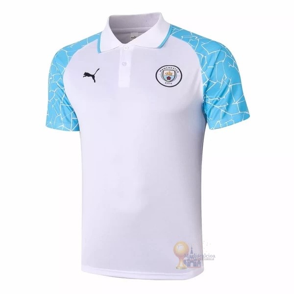 Calcio Maglie Polo Manchester City 2020 2021 Bianco Blu