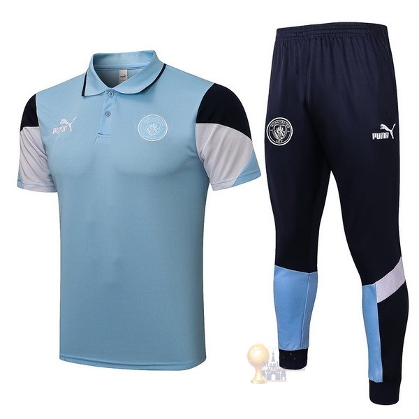 Calcio Maglie Set Completo Polo Manchester City 2021 2022 Blu Bianco Nero