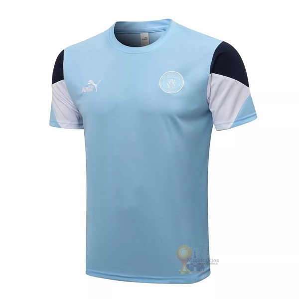 Calcio Maglie Formazione Manchester City 2021 2022 Blu Luce Bianco