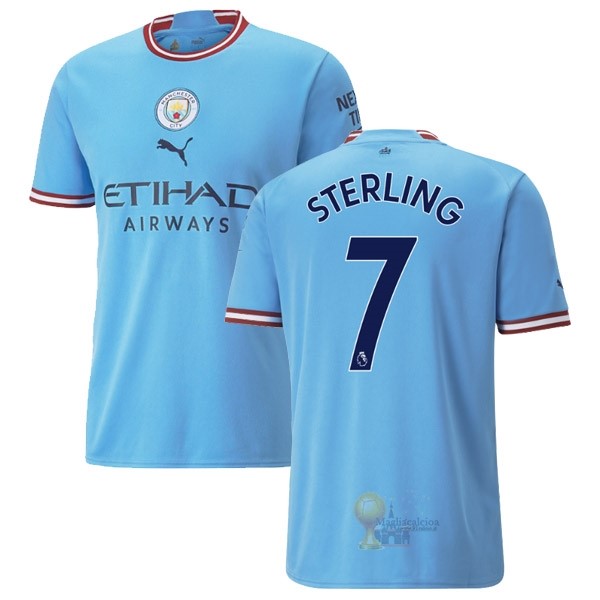 Calcio Maglie NO.7 Sterling Home Maglia Manchester City 2022 2023 Blu